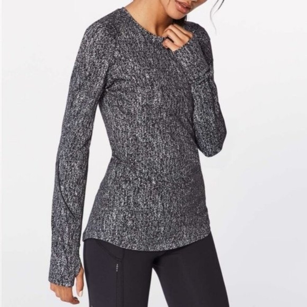 Lululemon Shirt Black White Extra Mile Long Sleeve Running Luon Suited Jacquard